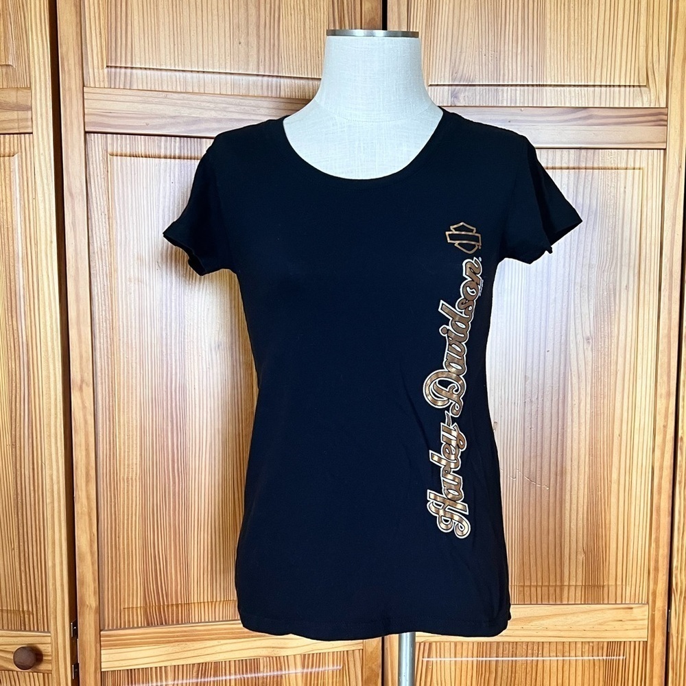 Harley Davidson Medium HH Australia Black Tshirt Rose Gold Cotton Graphic Tee - Picture 2 of 6